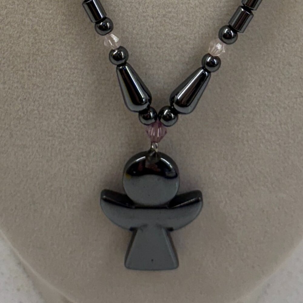 Hematite Beaded Necklace with an Angel Pendant - Picture 7 of 7